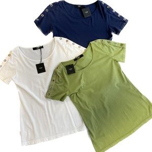 COIN1804 bundle of three ring-tape short sleeve tees in navy, white, avocado